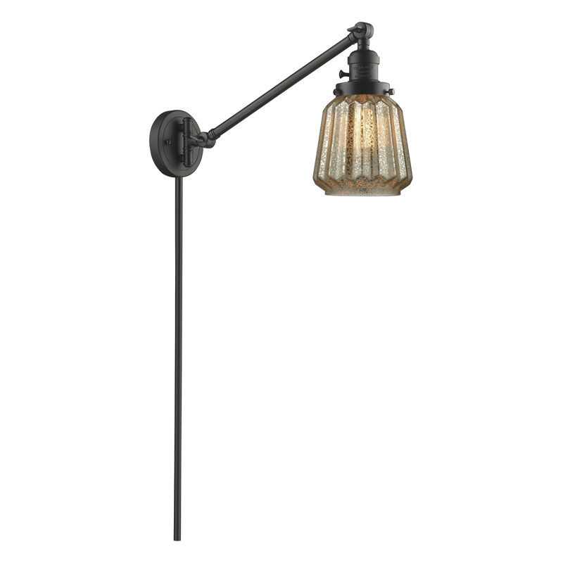 Vinson Swing Arm Sconce, Incandescent, Matte Black, Mercury Plated