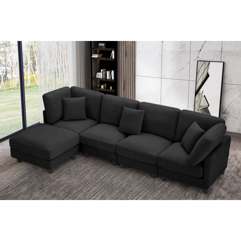 Canapé modulaire rembourré 7 pièces Warenne, Tissu noir