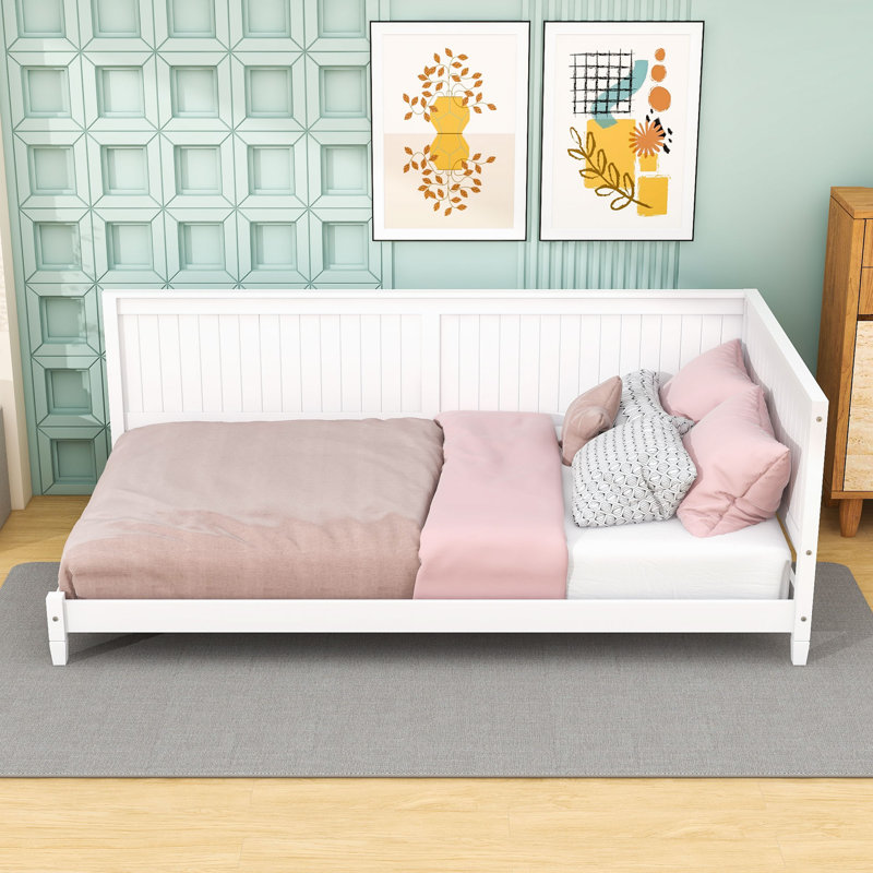 Modern Twin Wooden Daybed with Backrest, White, Twin