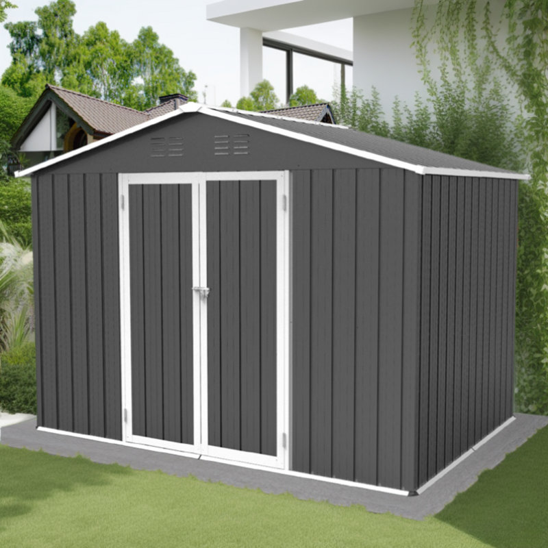 Metal garden sheds outdoor storage sheds, Gray/White, 75.6" H x 102" W x 74.4" D
