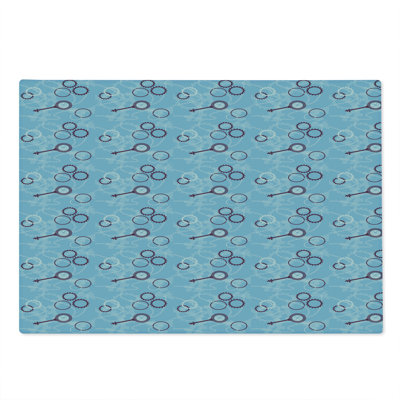 Ambesonne Steampunk Cutting Board Large Size Keys Gears and Chains Pale Blue White Eggplant