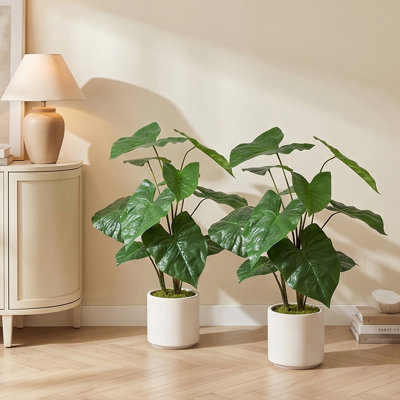 Artificial Tropical Alocasia Plant in White Pot, 30inches