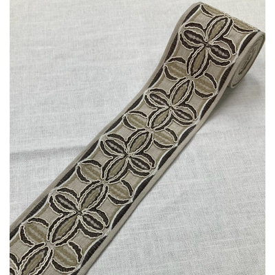 Taupe, Gray & Cream Woven Embroidery Fabric Tape 4" Width Trim