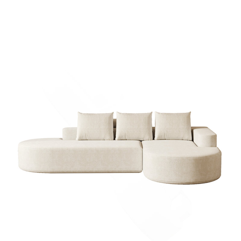 Canapé moderne incurvé moderne, ensemble de canapé modulaire rembourré sans os en chenille, ensemble modulaire de salon modulaire en L de 108,5 po avec 3 coussins, canapé-lit combiné gratuit pour le salon, la chambre à coucher
