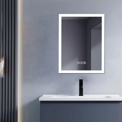 Lumière avant brillante à DEL pour miroir de salle de bain, désembuage 5 minutes, réflexion Full HD, 3 couleurs à intensité variable, fixation murale