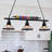 3 - Light Industrial Billiard Ball Dimmable Linear Chandelier with Amber Glass Shades