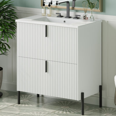 Meuble-lavabo élégant avec lavabo en céramique et rangement pleine extension