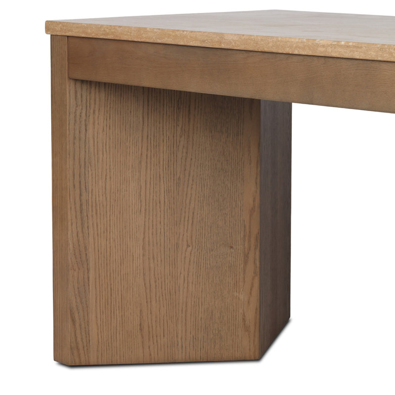 Lawson Writing Desk, Golden Travertine/Amber Oak Thin Veneer