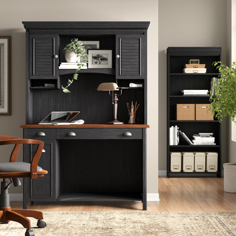 Akyrie 3 Piece Computer Desk Office Set, Brown Black