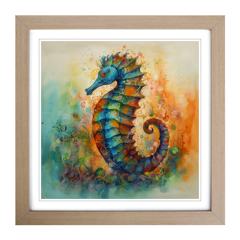 Seahorse Color Field Painting - Framed Print, Oak