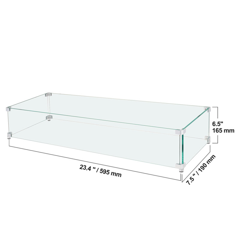 Pare-flammes (verre), H 6,50 po x l 23,40 po x P 7,50 po