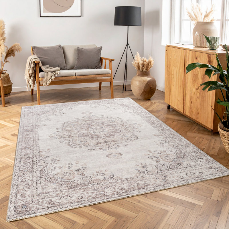 Oriental Vintage Look Machine Woven Polyester Indoor Area Rug in Tan, Ivory, Beige, Gray, 7'10"x10'6"