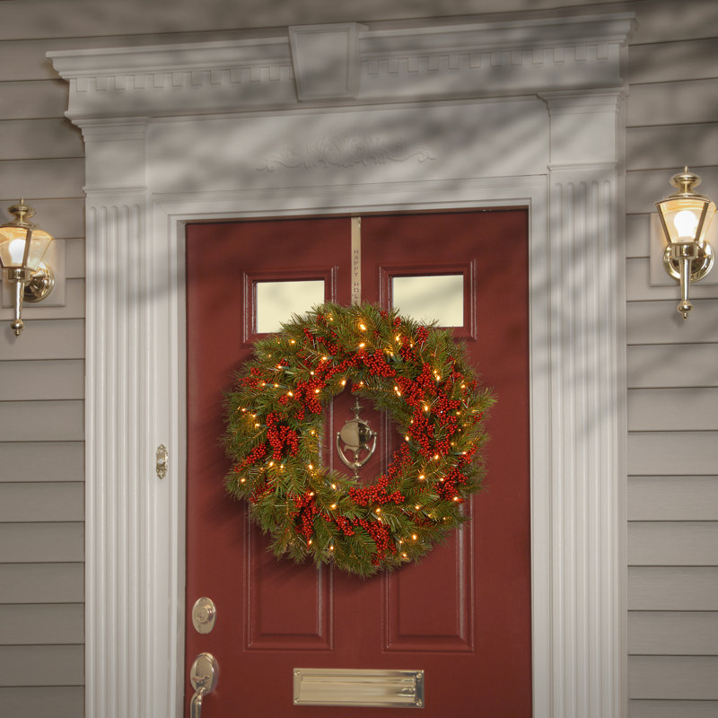 The Holiday Aisle® 24in. Valley Pine Wreath with Battery Operated Warm White LED Lights