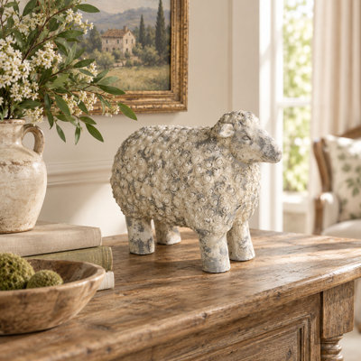 18.1" Magnesium Sheep Figurine, Weathered Finish for Garden Decor