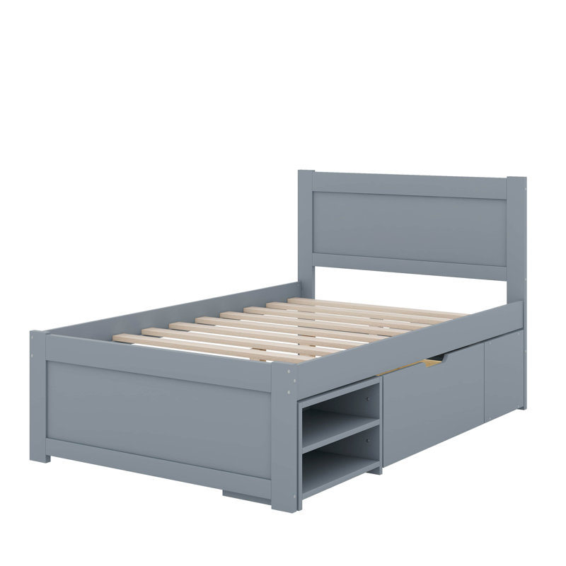 Lit plateforme double avec tiroir, Gris