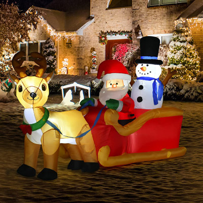 HOMCOM 6.5ft Christmas Inflatable Santa Claus on Sleigh Deer with LED Light