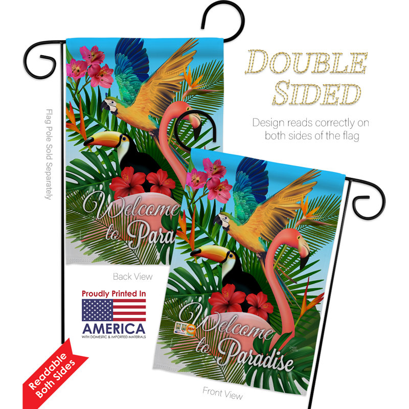 Paradise de polyester à 2 côtés 19 x 13 po tropical oiseau drapeau de jardin