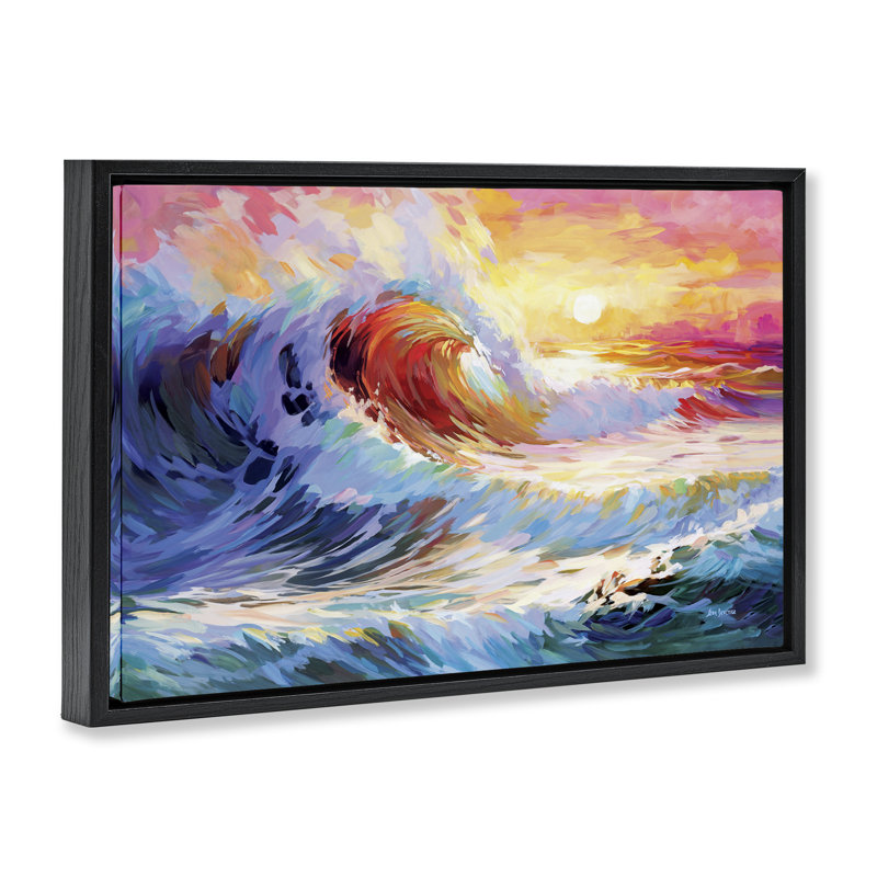  Toile flottante encadrée Sunrise over Ocean Wave par Leon Devenice, H 17 po x l 25 po, Cadre flottant noir de jais