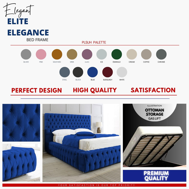 Elite Elegance Ambassador Ottoman Storage Bed - Premium Upholstered Velvet Bed Frame with Tall Headboard, Blue