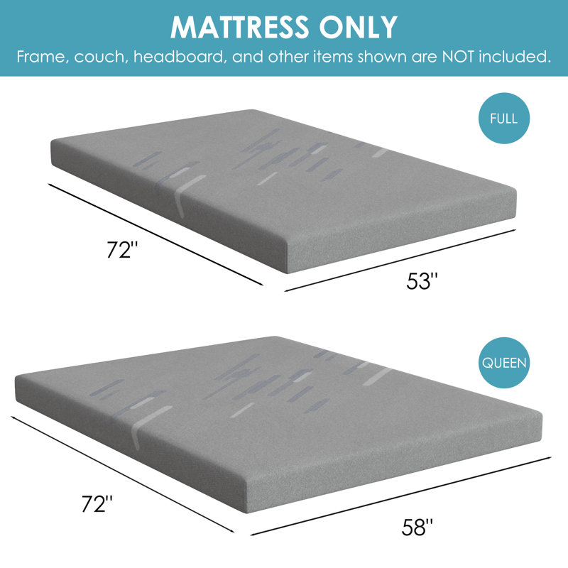 Full Size Sofa Bed Mattress, 4 Inch Memory Foam Mattress For Sleeper Sofa, Pull Out Couch, Guest Bed, Rv & Boat, Simple Grey
