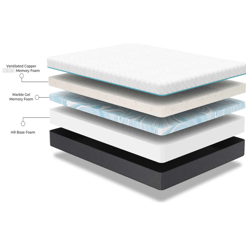 Lit en cuivre 12 po - Très grand lit avec mousse à mémoire de forme et base en gel pour matelas à refroidissement par changement de phase
