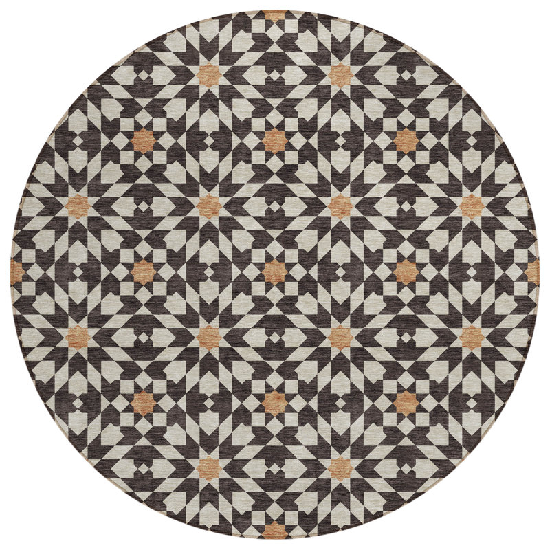 Washable Floral Indoor / Outdoor Rug, Round 8'