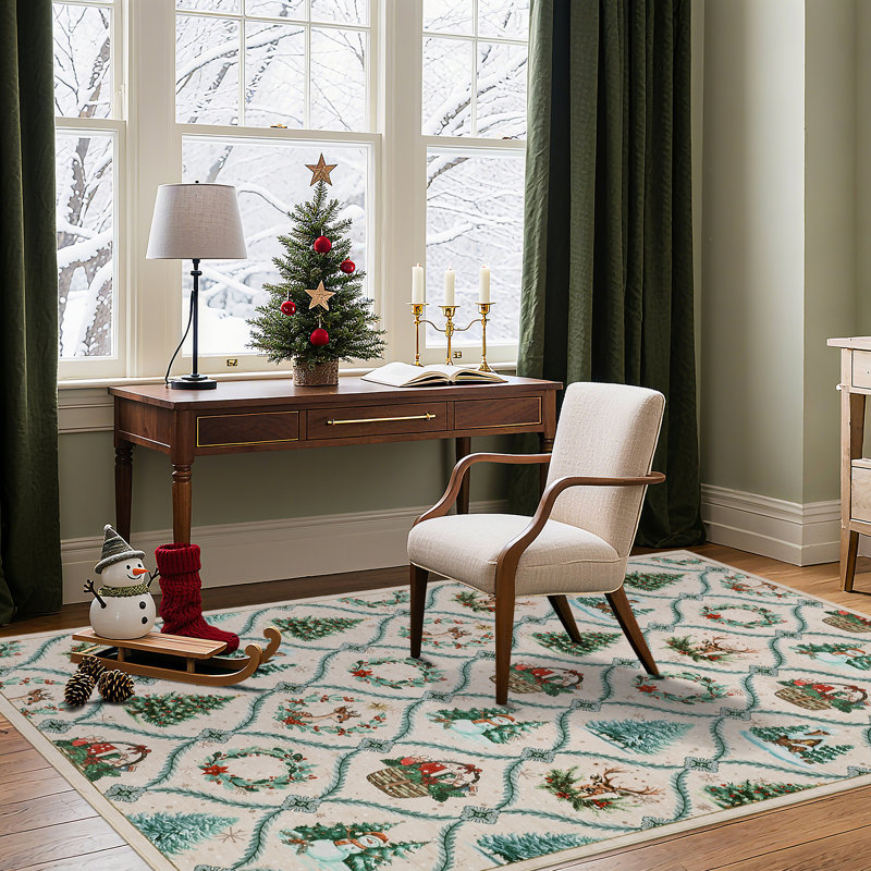 Rectangle Geometric Washable Area Rug, Rice, 120*170cm