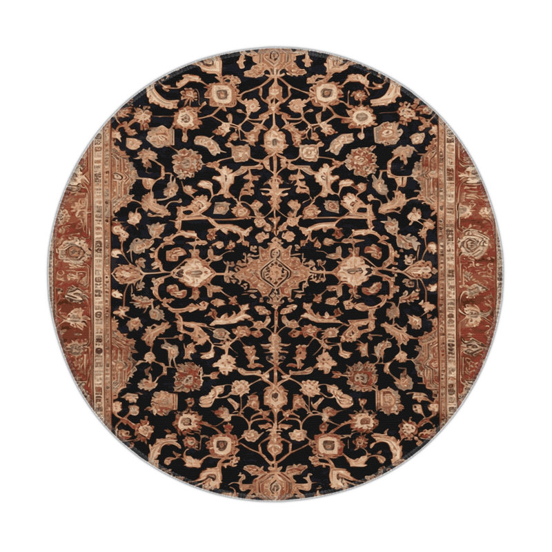 Tapis d'intérieur et d'extérieur brun Persian, Rond 5 pi