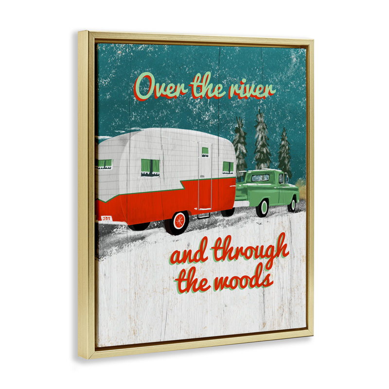 Rustic Christmas Road Trip Floating Frame, design by Jilly Jack Designs, 31" H x 25" W, Metallic Gold Floater Frame