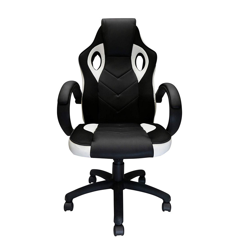 Symple Stuff Adjustable Armrest and Reclining Game Chair, White/Black, White/Black