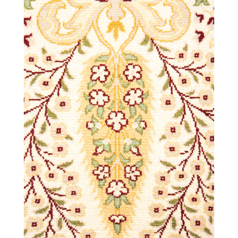 Ivory Hand-Knotted Geometric Wool 4' x 6' Area Rug