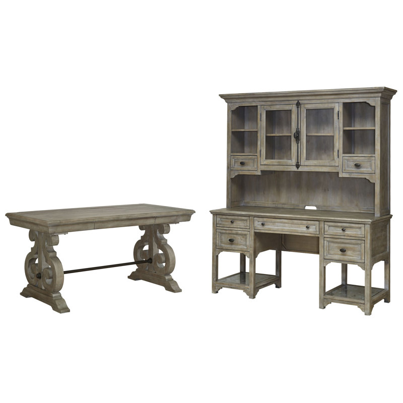 Writing Desk With Credenza And Hutch, 2 Pieces: Desk, Credenza