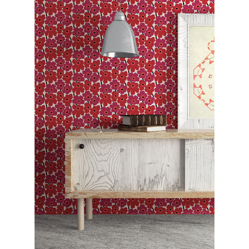 Pieni Unikko 18' L x 20.8" W Peel and Stick Wallpaper Roll, Red