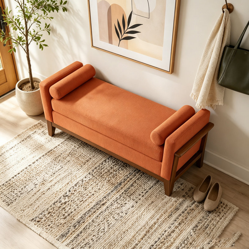 Grand repose-pieds rembourré en tissu avec coussins, Orange