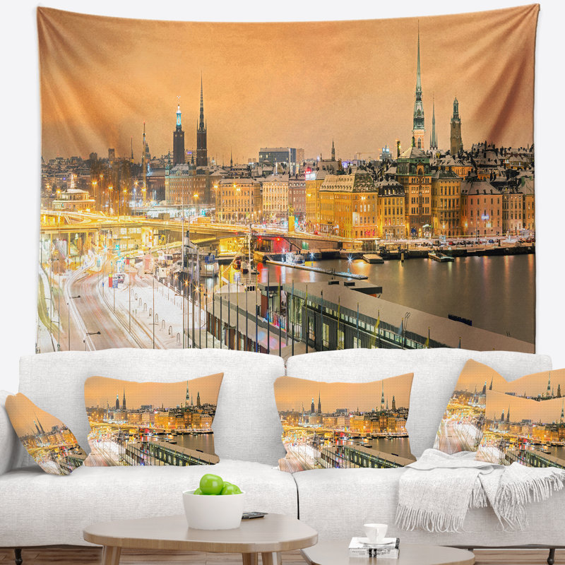Photo stockholm cityscape panorama tapisserie, H 78 po x l 92 po