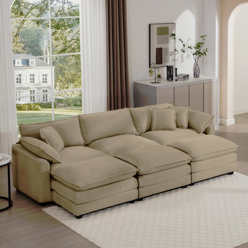 Ensemble de canapé surdimensionné à coussins modulaires, repose-pieds portatif, ensemble de canapé d'angle en L à assise profonde et dossier bas en forme de L