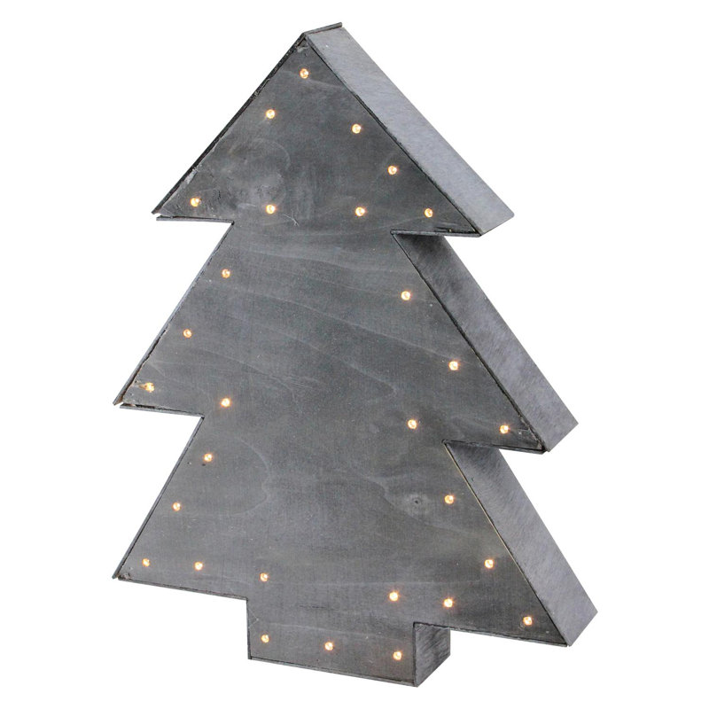 Décoration de table d'arbre de Noël 19,75 po gris pré-éclairé, H 15,75 po x l 12,25 po x P 1,55 po, Gris foncé