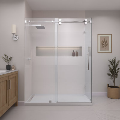 RadianceRP 48 In. W X 40 In. D X 76 In. H Sliding Frameless Corner Shower Enclosure With Clear Glass
