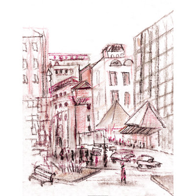 " Pink Cityscape " Painting Print