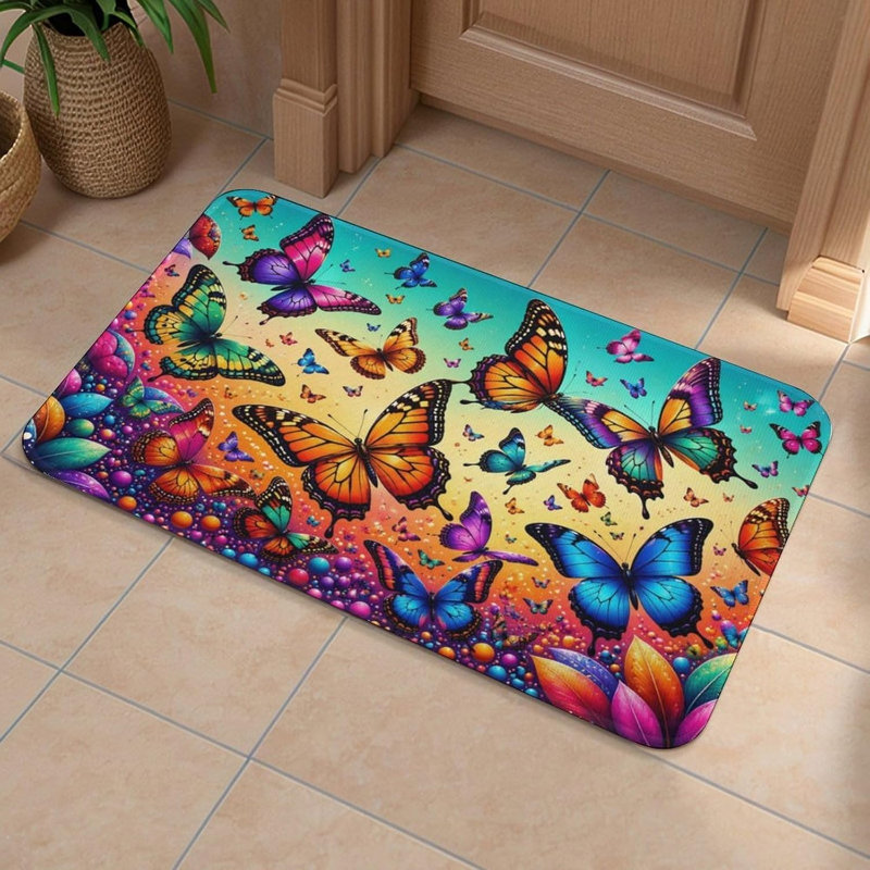 Tapis lavable antidérapant coloré en flanelle Butterfly Colorful, 16 x 24 po, Simple - L 24 po x l 16 po