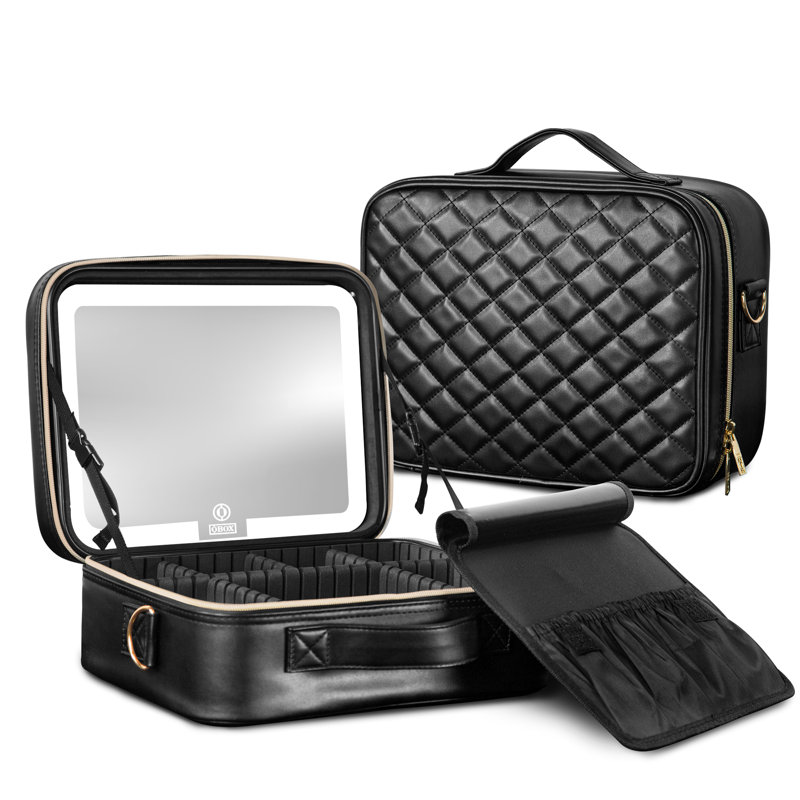 12” Portable Makeup Organizer Makeup Tool Case With Led Mirror