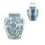 Vase en porcelaine bleue et blanche à motifs floraux, 9,1 po de diamètre x 11 po de hauteur