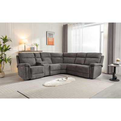 6 - Piece Cushion Back Power Reclining Sectional With Adjustable Lumbar Support & Headrest