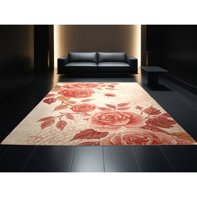 Tapis floral doux et moelleux à motif floral rose classique Broward