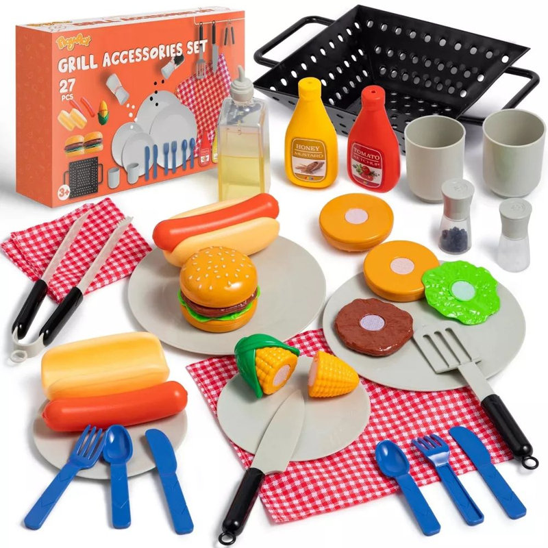27 pièces de cuisine pour enfants, barbecue, jeux de nourriture pour jouer, anniversaire, cadeau de Noël d'Halloween pour les tout-petits