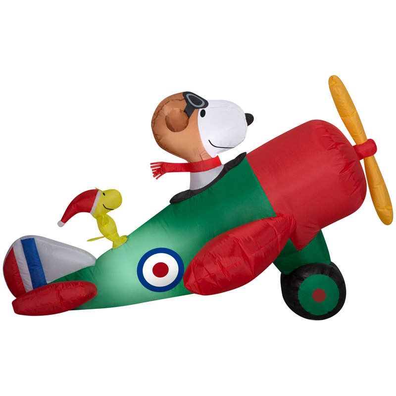 Pre-lit Christmas Snoopy and Woodstock Inflatable Airplane Scene