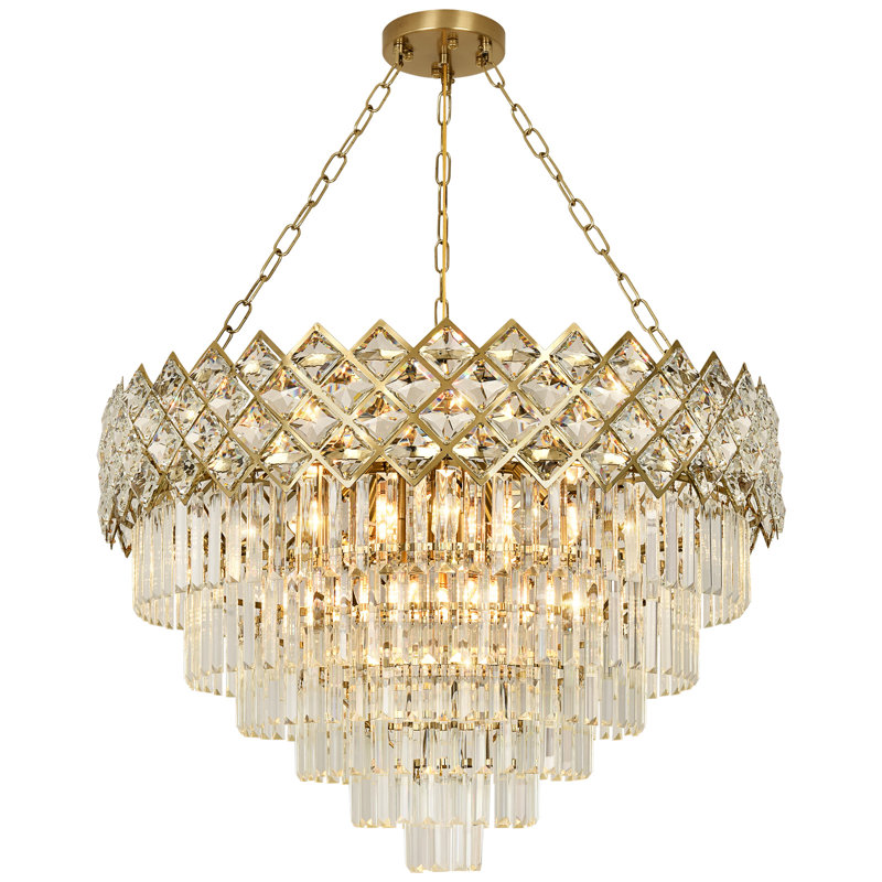 15-Light Adjustable Crystal Chandelier, Copper Finish – 3-Color Switchable, 22.8"-59.2" Height, Sloped-Ceiling Ready, 14, 6