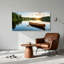 Art mural sur toile en bois avec canots et rames sur un coucher de soleil doré-133537033