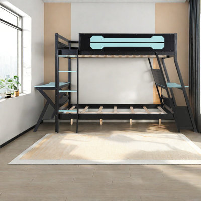Lits superposés en bois multifonctionnels avec ports USB et panneau perforé pour les joueurs