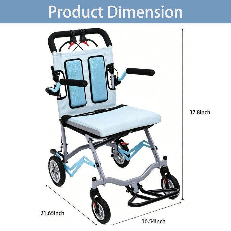 Fauteuil roulant ultraléger pliable avec freins à main verrouillables et accoudoirs rabattables
